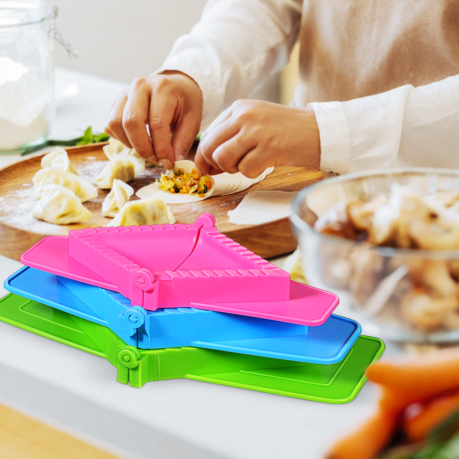 Dumpling Press Set - مجموعة قوالب الزلابية البلاستيكية المربعة اليدوية